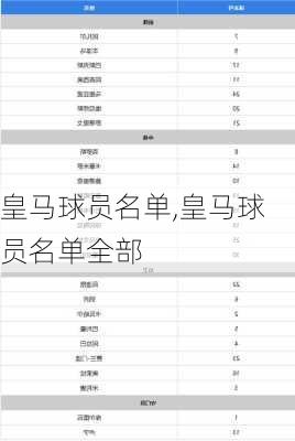 皇马球员名单,皇马球员名单全部