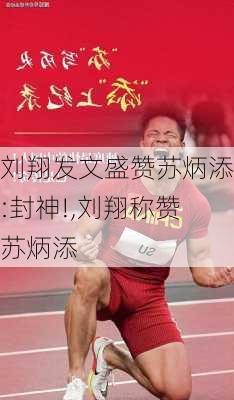 刘翔发文盛赞苏炳添:封神!,刘翔称赞苏炳添