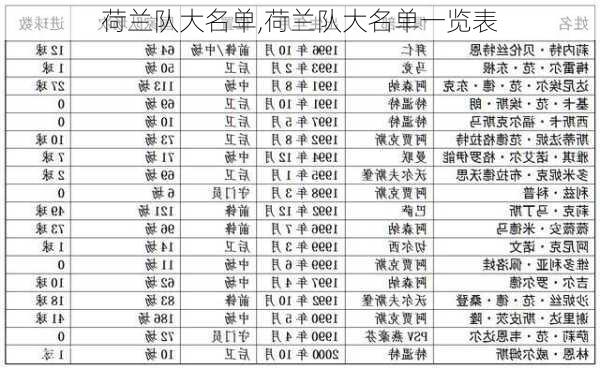 荷兰队大名单,荷兰队大名单一览表