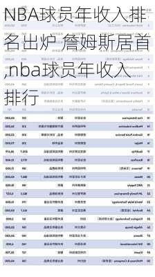 NBA球员年收入排名出炉 詹姆斯居首,nba球员年收入排行