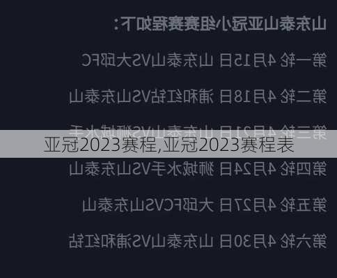 亚冠2023赛程,亚冠2023赛程表