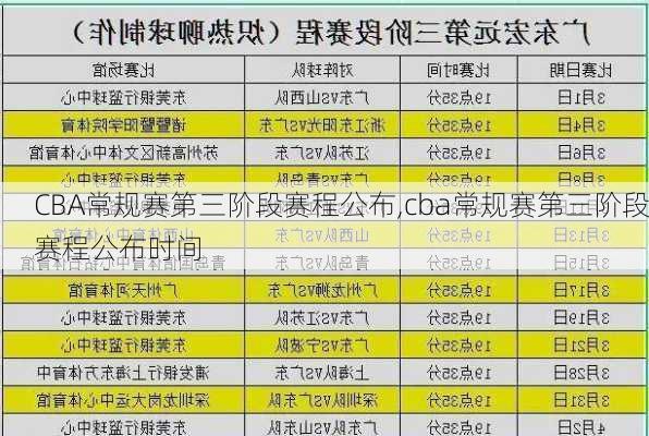 CBA常规赛第三阶段赛程公布,cba常规赛第三阶段赛程公布时间